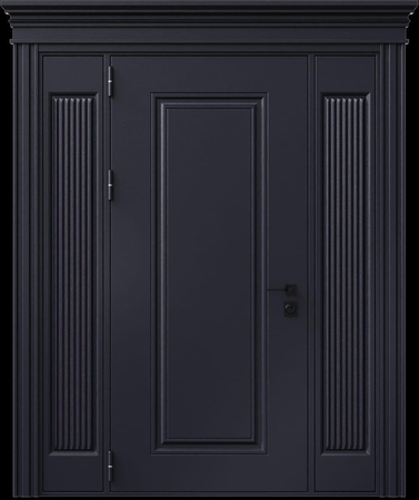 Входная термодверь с металлофиленкой, вставками по бокам, карнизом и порошковым напылением RAL 7016 (тип №2)