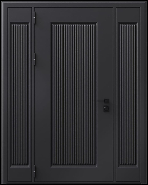 Входная термодверь с металлофиленкой, вставками по бокам и порошковым покрытием RAL 9004 (тип №9)