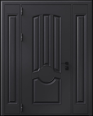 Входная термодверь с металлофиленкой, вставками по бокам и порошковым покрытием RAL 9004 (тип №2)