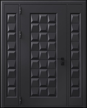 Входная термодверь с металлофиленкой, вставками по бокам и порошковым покрытием RAL 9004 (тип №5)