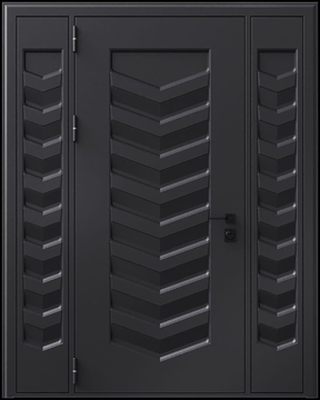 Входная термодверь с металлофиленкой, вставками по бокам и порошковым покрытием RAL 9004 (тип №6)