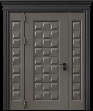 Входная термодверь с металлофиленкой, вставками по бокам, карнизом и порошковым напылением RAL 7022 (тип №9) Входная термодверь с металлофиленкой, вставками по бокам, карнизом и порошковым напылением RAL 7022 (тип №9)